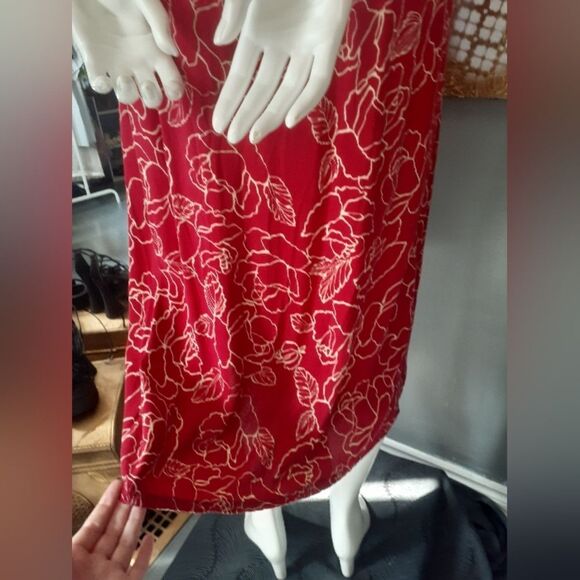 Vintage Eddie Bauer Red Floral Button-Down Midi Dress - Picture 3 of 16